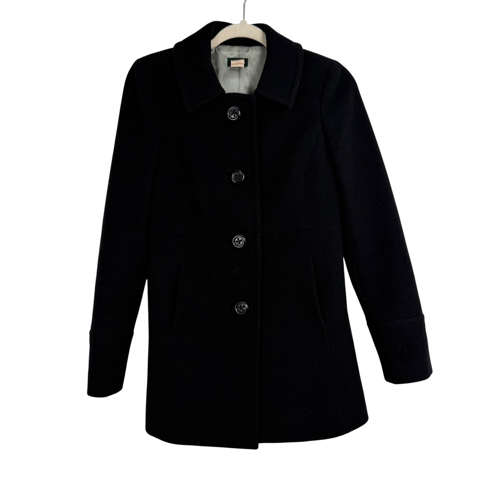 J.Crew Women's Black Wool Blend Button Front Pleated Back Blazer Coat Size 2